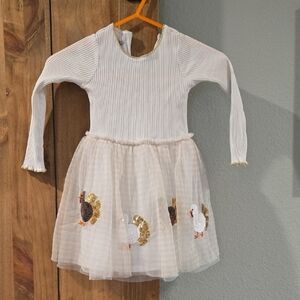 Mud Pie White and Gold Turkey Dress